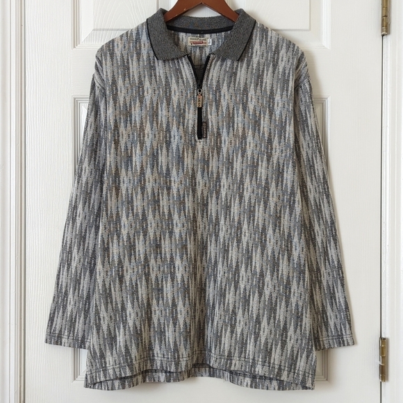 Guess Other - Guess 90's Vintage Lightweight Jacquard Knit Quarter Zip Pullover Sweater Gray L
